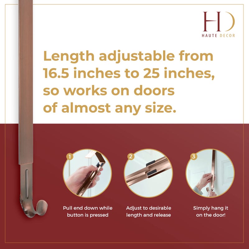 Haute Decor Adjustable Length Over The Door Wreath Hook and Hangers - 2 Pack- Oil Rubbed Bronze - Strong Holds up to 20 lbs. - Set of 2 Identical Wreath Hangers Included - Image 4